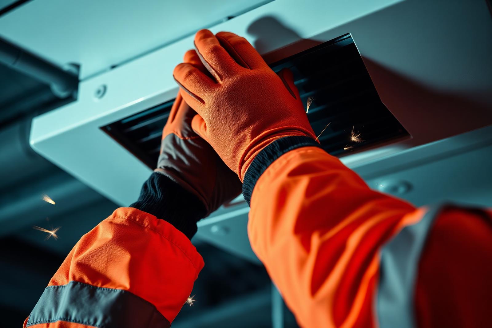 Kyltekniker i hi-vis-jacka som arbetar med ventilation